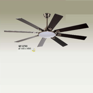 QT - 2723: Quạt trần đèn 8 cánh gỗ thẳng - KT: Ø1650mm x H500mm - Đèn LED ánh sáng đổi 3 màu