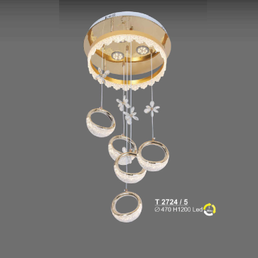 T 2724/5: Đèn thả LED 5 bóng - KT: Ø470mm x H1200mm - Đèn LED đổi 3 màu