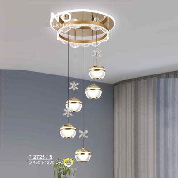 T 2725/5: Đèn thả LED 5 bóng - KT: Ø450mm x H1200mm - Đèn LED đổi 3 màu