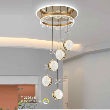 T 2726/5: Đèn thả LED 5 bóng - KT: Ø450mm x H1200mm - Đèn LED đổi 3 màu