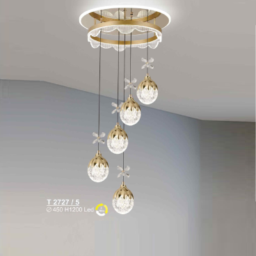 T 2727/5: Đèn thả LED 5 bóng - KT: Ø450mm x H1200mm - Đèn LED đổi 3 màu