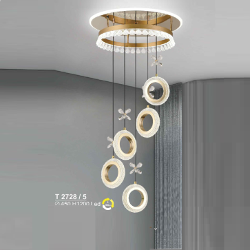T 2728/5: Đèn thả LED 5 bóng - KT: Ø450mm x H1200mm - Đèn LED đổi 3 màu