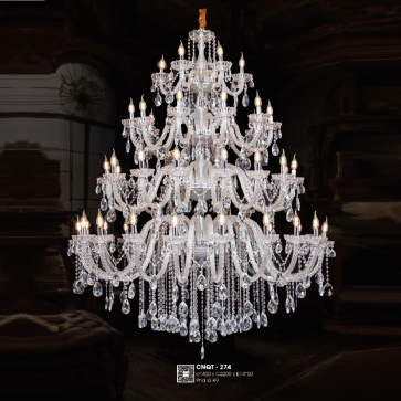 CNQT - 274: Đèn chùm nến Phale K9  50 tay - KT: Ø1400mm x H2200mm - Bóng đèn nến chân E14 x 50 bóng