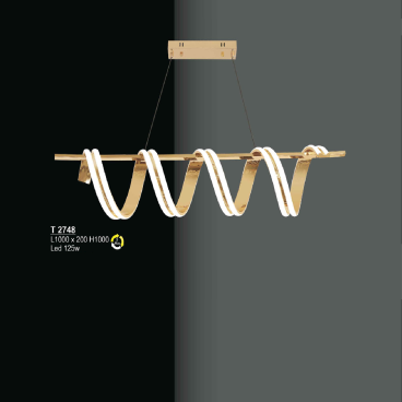 T 2748: Đèn thả LED ngang  - KT: L1000mm x W200mm x H1000mm - Đèn LED 125W đổi 3 màu