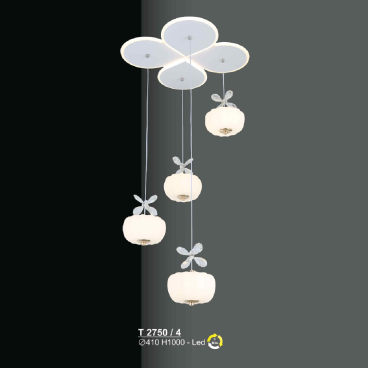 T 2750/4: Đèn thả LED 4 bóng - KT: Ø410mm x H1200mm - Đèn LED đổi 3 màu