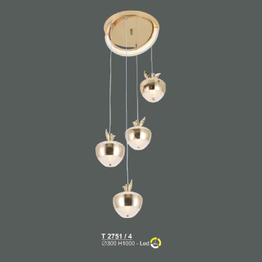 T 2751/4: Đèn thả LED 4 bóng - KT: Ø300mm x H1000mm - Đèn LED đổi 3 màu