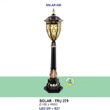 SOLAR - TRỤ 279: Đèn trụ sân vườn sử dụng NLMT + Điện lưới