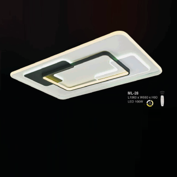 E - ML - 28: Đèn áp trần LED chữ nhật - KT: L1060mm x W660mm x H60mm  - Đèn LED 160W  ánh sáng đổi 3 màu - Remote