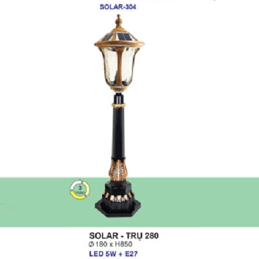 SOLAR - TRỤ 280: Đèn trụ sân vườn sử dụng NLMT + Điện lưới