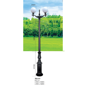 TRỤ - 281: Đèn trụ sân vườn chất liệu hợp kim 2 bóng, chao nhựa - Cao 3600mm