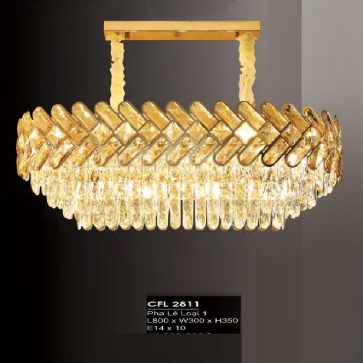 HF -  CFL  2811: Đèn thả Phale ngang - KT: L800mm x W300mm x H350mm - Bóng đèn E14 x 10 bóng