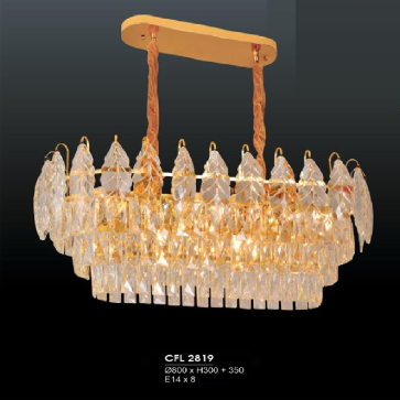 HF -  CFL  2819: Đèn thả Phale ngang - KT: L800mm x W300mm x H350mm - Bóng đèn E14 x 8  bóng