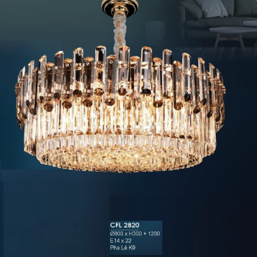 HF - CFL 2820: Đèn thả Phale - KT: Ø800mm x H300 +1200mm - Bóng đèn chân E14 x 22 bóng