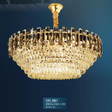 HF - CFL 2821: Đèn thả Phale - KT: Ø800mm x H340mm + 350mm - Bóng đèn chân E14 x 15 bóng