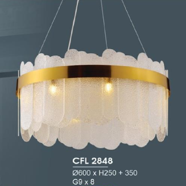 HF - CFL 2848: Đèn thả Phale  - KT: Ø600mm x H250mm +350mm - Đèn LED G9 x 8 bóng