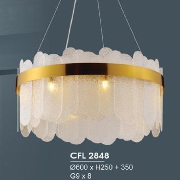 HF - CFL 2848: Đèn thả Phale  - KT: Ø600mm x H250mm +350mm - Đèn LED G9 x 8 bóng