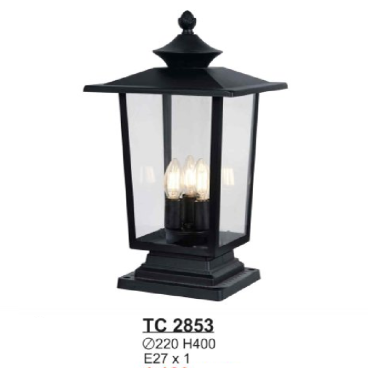 TC 2853: Đèn gắn đầu trụ - KT: Ø220mm x H400mm - Bóng đèn E27 x 1 bóng