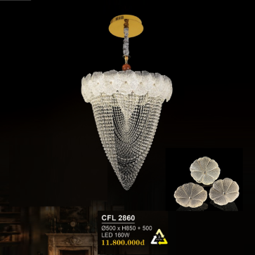 CFL 2806; Đèn chùm thả Phale LED - KT: Ø500mm x H850mm + 500mm - Đèn LED 160W ánh sáng đổi 3 màu