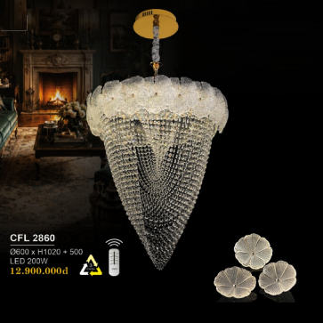 CFL 2806; Đèn chùm thả Phale LED - KT: Ø600mm x H1020mm + 500mm - Đèn LED 200W ánh sáng đổi 3 màu