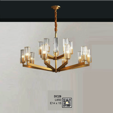 DC29: Đèn chùm  hiện đại 15 tay chao thủy tinh - KT: L850mm - Bóng đèn E14 x 15 bóng