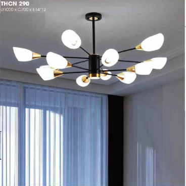 THCN 290: Đèn chùm chao 12 bóng thủy tinh - KT: Ø1000mm x H700mm - Bóng đèn E14 x 12 bóng