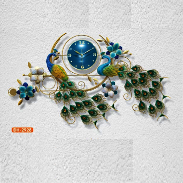 HF - ĐH - 2928: Đồng hồ trang trí hình đôi chim công - KT:  L1480mm x H600mm