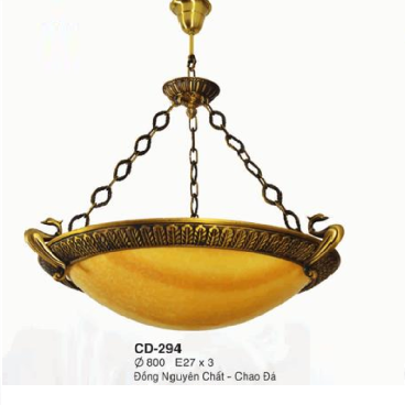 EU - CD - 294: Đèn thả đồng, chao đá - KT: Ø800mm - Đèn chân E27 x 3 bóng
