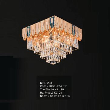 MFL - 298: Đèn áp trần Phale Vuông - KT: L600mm x W600mm x H430mm - Bóng đèn E14 x 16 bóng