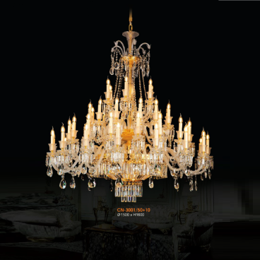 V - CN - 3001/50+10: Đèn chùm Phale nến 60 tay - KT: Ø1500mm x H1600mm - Bóng đèn E14 x 60 bóng