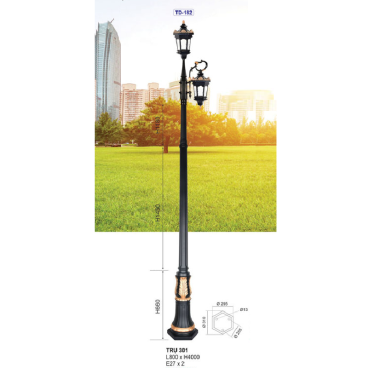 TRỤ 301: Đèn trụ sân vườn chất liệu hợp kim 2 bóng - Cao 4000mm