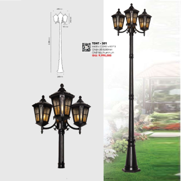 TDNT - 301: Đèn trụ sân vườn 3 bóng