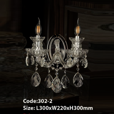 CODE: 302-2W: Đèn gắn tường Phale nến 2 bóng - KT: L300mm x W220mm x H300mm - Đèn LED 2W + Bóng đèn nến E14 x 2 bóng