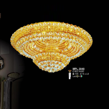 SN - MPL 3048: Đèn áp trần Phale - KT: Ø800mm x H450mm - 155 hạt phale - Đèn LED + Đèn chân E14 x 8 bóng - Remote