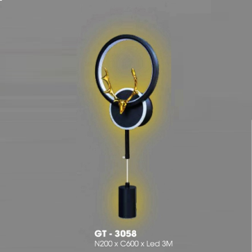 GT - 3058: Đèn gắn tường LED  - KT: W200mm x H600mm - Đèn LED đổi 3 màu