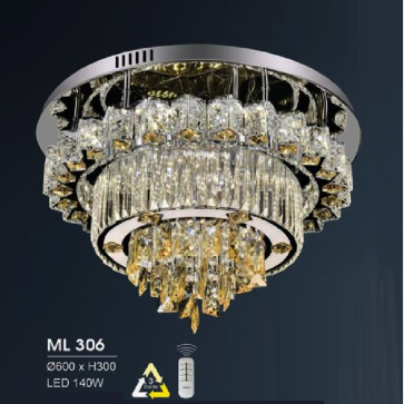 HF - ML 306: Đèn áp trần LED - KT: Ø600mm x H300mm - Đèn LED 140W đổi 3 màu - Remote