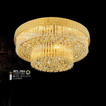 S - MPL 3064: Đèn áp trần Phale - KT: Ø800mm x H360mm - 205 hạt phale - Đèn LED + Đèn chân E14 x 13 bóng - Remote