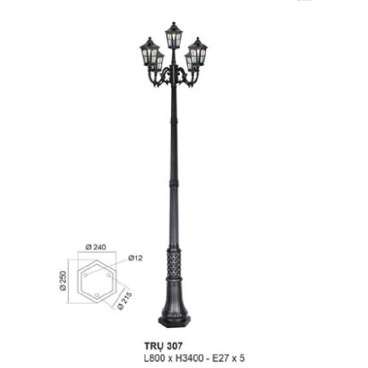 TRỤ 307: Đèn trụ sân vườn chất liệu hợp kim  5 bóng