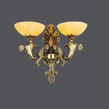 SN - VĐ 3087/2: Đèn vách đồng đôi, chao đá - KT: Ø450mm x H420mm - Đèn chân E27 x 2 bóng