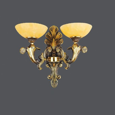 SN - VĐ 3087/2: Đèn vách đồng đôi, chao đá - KT: Ø450mm x H420mm - Đèn chân E27 x 2 bóng