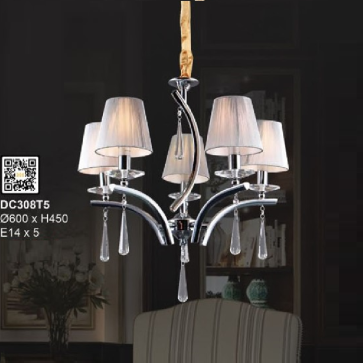 35 - DC308T5: Đèn chùm 5  tay - KT: Ø600mm x H450mm - Bóng đèn E14 x 5 bóng
