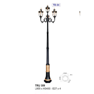 TRỤ 309: Đèn trụ sân vườn chất liệu hợp kim 4 bóng