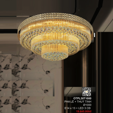 3 - OTPL30T1000: Đèn ốp trần Phale LED 3 tầng - KT: Ø1000mm - Bóng đèn E14 x 13 bóng + Đèn LED đổi 3 màu