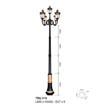 TRỤ 310: Đèn trụ sân vườn chất liệu hợp kim 5 bóng