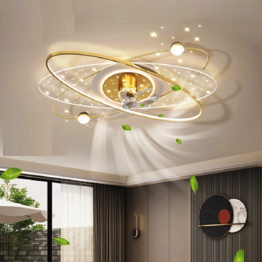 OTQ8310VANG: Quạt trần đảo  Đèn LED Mica  - KT: L1100mm x W1000mm - Đèn LED đổi 3 màu