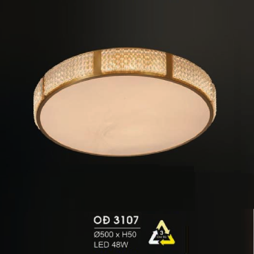 HF - OĐ 3107: Đèn ốp trần đồng LED - KT: Ø500mm x H50mm - Đèn LED 48W ánh sáng đổi 3 màu