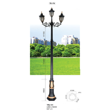 TRỤ 311: Đèn trụ sân vườn chất liệu hợp kim 3 bóng