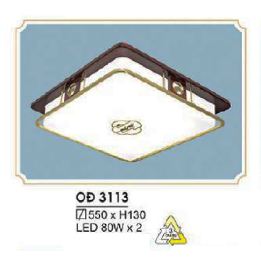 HF - OĐ 3113: Đèn ốp trần đồng đế gỗ - KT: L550mm x W550mm x H130mm - Đèn LED 80W x 2 ánh sáng đổi 3 màu