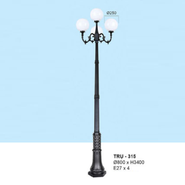 TRỤ - 315: Đèn trụ sân vườn chất liệu hợp kim chao quả bi nhựa 4 bóng