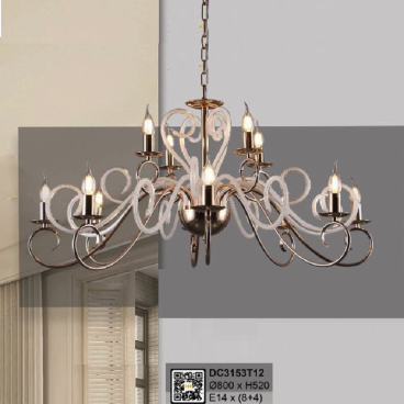 35 - DC3153T12: Đèn chùm nến 12 tay - KT: Ø800mm x H520mm - Bóng đèn nến E14 x 12 bóng