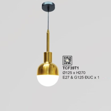 TFC39T1: Đèn thả đơn  - KT: Ø125mm x H270mm - Bóng đèn E27 & G125 Đục x1